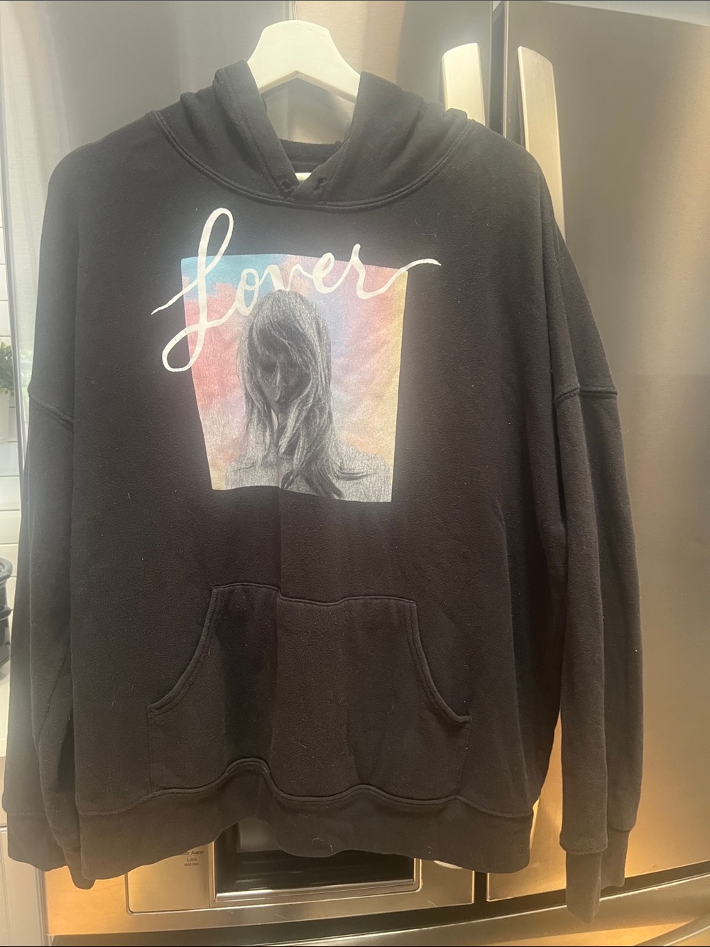Taylor Swift Black Hoodie with Pastel Gradient "Lover" Graphic